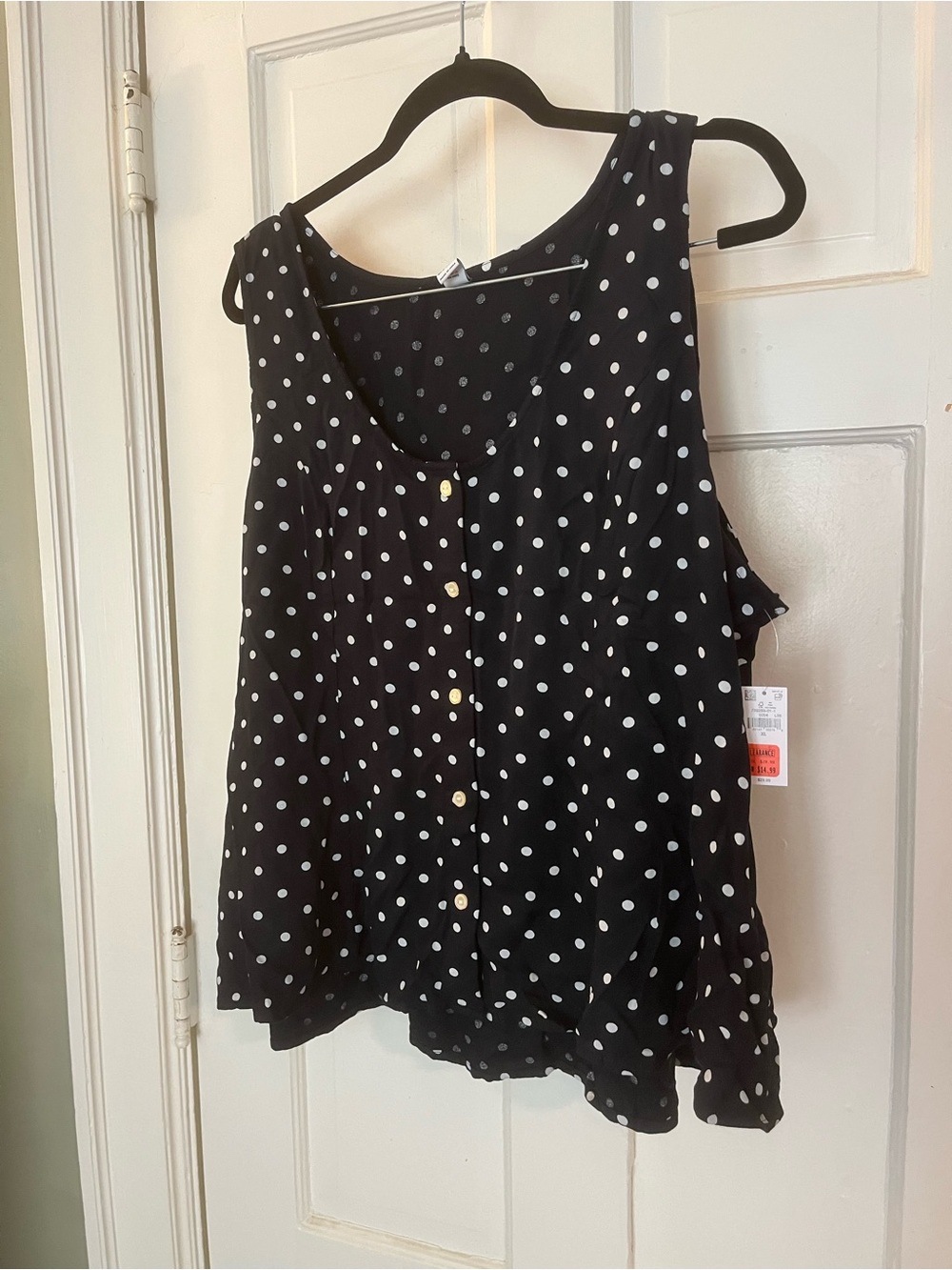 Black Polka Dot Button-Front Sleeveless Top